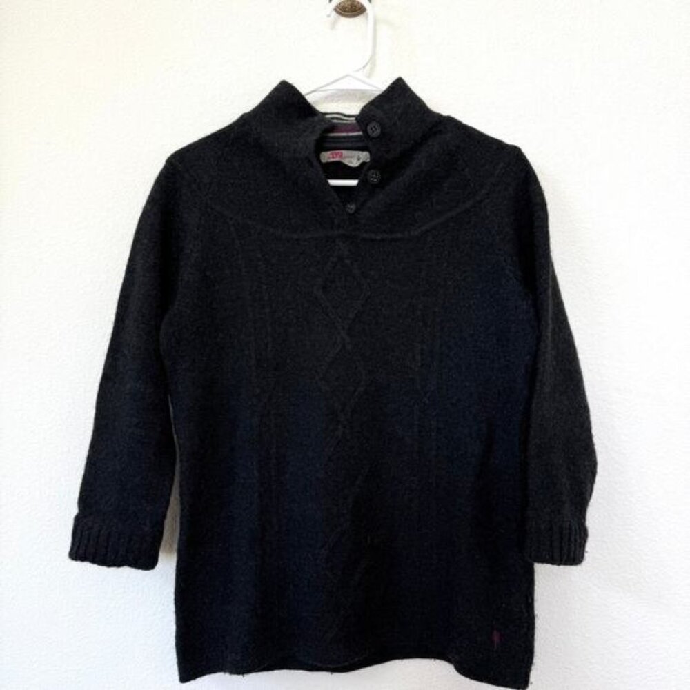 SMARTWOOL Pullover Sweater Charcoal Mock Neck Button Wool Knit Women XL Warm